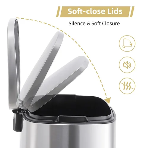 Vista 5 de GAOMON Bote de basura rectangular de acero inoxidable para uso comercial o de cocina, 50 L / 13 galones, resistente a las huellas dactilares, tapa