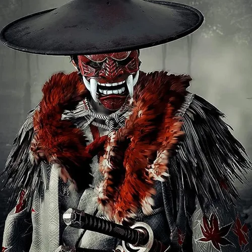 Vista 6 de LOCHE Máscara de Samurai Oni, máscara japonesa de Halloween, máscara de Samurai Hannya, disfraz de guerrero cosplay para fiesta de Halloween