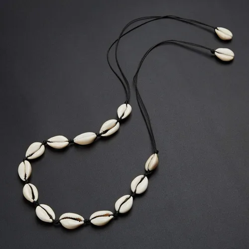 Vista 5 de SUNSCSC - Gargantilla hecha a mano para playa de verano, con conchas de terciopelo blanco, collar de concha ajustable