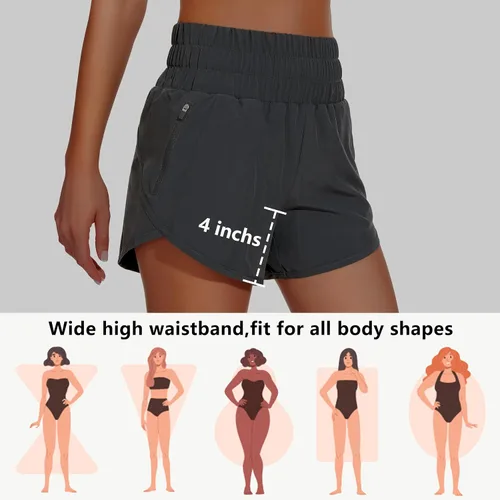 Vista 2 de MIVEI Pantalones cortos deportivos de cintura alta para mujer, pantalones cortos deportivos de secado rápido, pantalones cortos deportivos elásticos