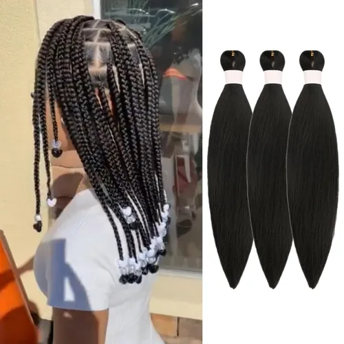 Vista 2 de Pelo corto negro trenzado preestirado de 14 pulgadas para trenzas sin nudos, pelo sintético 1B trenzado para trenzas Bob Box