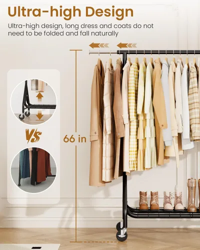 Vista 3 de Perchero de Ropa Resistente, Perchero de Ropa de Metal con Capacidad de 450 Libras, Percheros Rodantes para Colgar Ropa con Ruedas Bloqueables