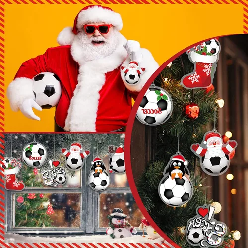 Vista 2 de Chunful 24 piezas Adornos de fútbol para árbol de Navidad, adornos de pelotas deportivas de acrílico colgantes para decoración de árbol de Navidad