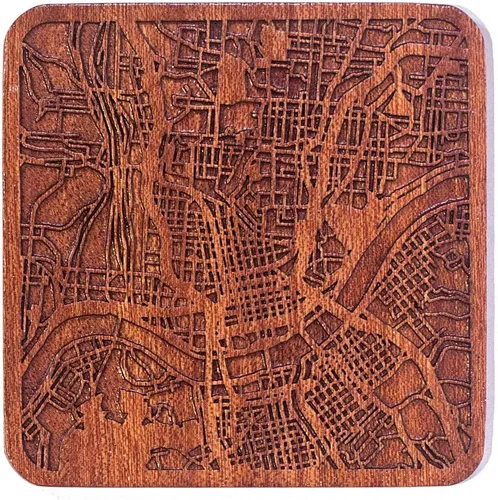 Vista 44 de Posavasos Amsterdam Map by O3 Design Studio, 1 pieza, posavasos de madera Sapele con mapa de la ciudad, hecho a mano, varias ciudades opcionales