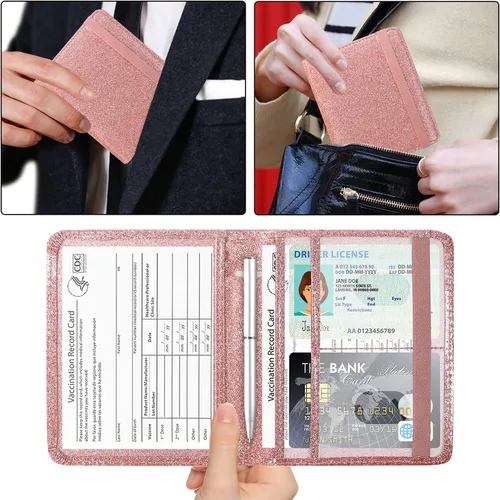 Vista 5 de ACdream - Portatarjetas de vacunación, de cuero sintético, 4 x 3, protector de registro de vacunación CDC, billetera, resistente al agua, funda