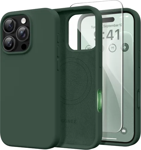 Vista 82 de GONEZ Funda magnética para iPhone 14, compatible con Magsafe, con protector de pantalla + protector de cámara, forro de microfibra antiarañazos