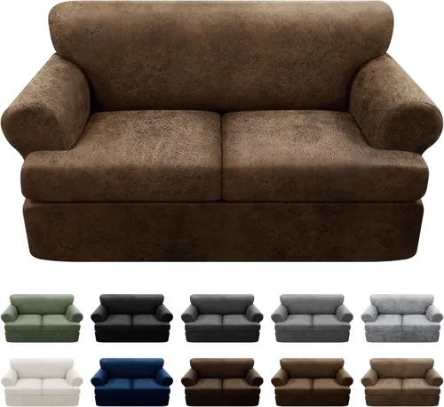 Vista 77 de Fundas para Sillón de 2 Piezas con Cojín en T, Fundas de Aspecto de Cuero para Sofá, Fundas para Sillas, Protector de Muebles Elástico, Funda