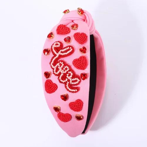 Vista 8 de Diadema de corazón para mujer, diadema anudada para el día de San Valentín, diadema con cuentas de diamantes de imitación, diadema de corazón