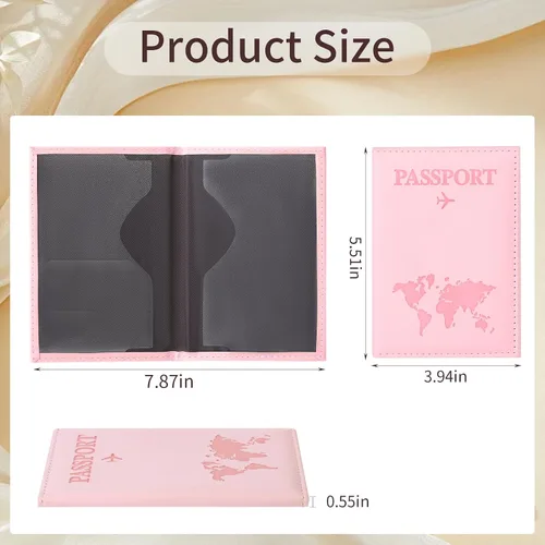 Vista 2 de 3 soportes para pasaporte para viajes, funda de pasaporte familiar, soporte para libro de pasaporte con rosa, negro y verde para tarjeta de crédito