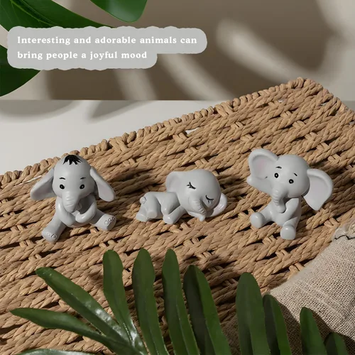 Vista 3 de Figuras miniatura de elefante, resina en miniatura, decoración de elefante, lindo adorno para tartas, figuras de animales pequeños, decoraciones