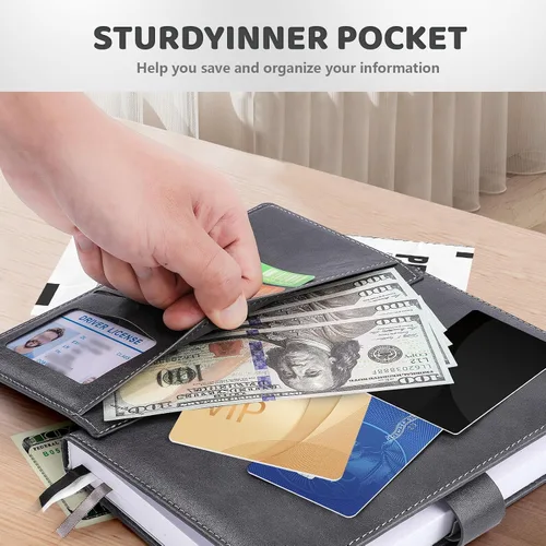 Vista 8 de Cuaderno Ejecutivo con Líneas, 256 Páginas, Rayado Universitario, Tapa Dura de Cuero A5, Bolígrafo Incluido, con Bolsillo para Notas; Cuadernos