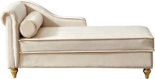 Vista 7 de Chaise Lounge para interiores, sofá de salón tapizado de terciopelo con espacio de almacenamiento oculto, sofá cama con marco de madera maciza