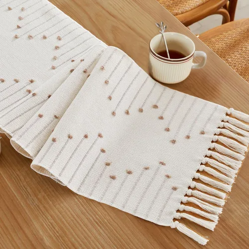 Vista 12 de Wracra Camino de Mesa Bohemio, Caminos de Mesa de Macramé Tejidos de Algodón Natural de 48 Pulgadas de Largo para Decoración del Hogar de Granja