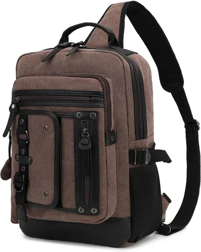 Vista 9 de Leaper Mochila bandolera para hombre: bolsa de mensajero de lona para hombre, bandolera de una sola correa para portátil, senderismo, escuela