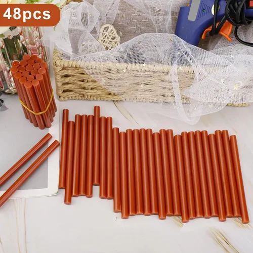 Vista 5 de Manarty Barra de pegamento termofusible roja ladrillo, 48 unidades de 0.27" de diámetro x 4" de largo, barras de pegamento termofusible mini de Rojo