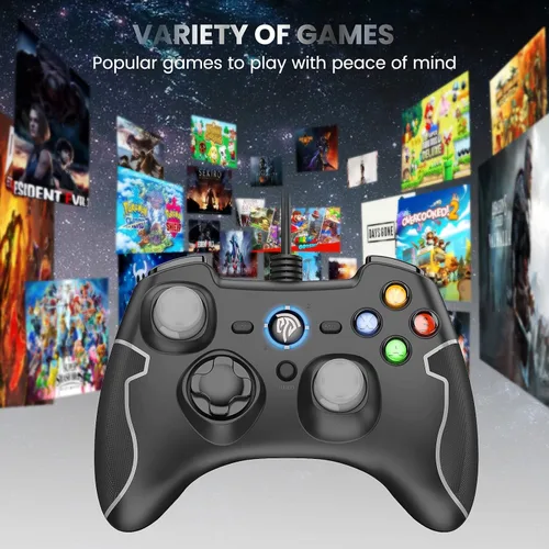 Vista 5 de EasySMX Controlador de juegos con cable, mando de juegos de PC con doble vibración Turbo y botones de disparo para WindowsSteamAndroidPS3TV Box