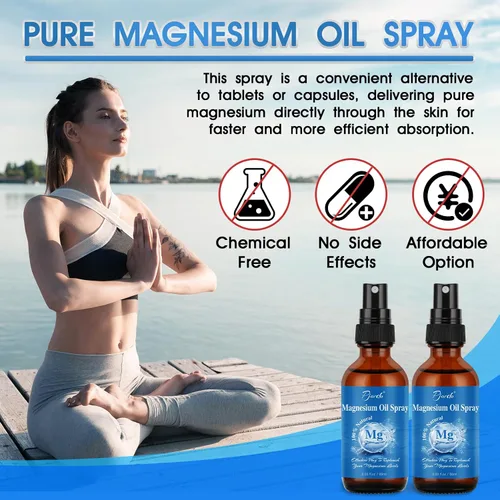 Vista 8 de Pjordo Paquete de 2 aerosoles de aceite de magnesio puro, ingredientes 100% naturales, no irrita la piel, spray tópico de magnesio para pies