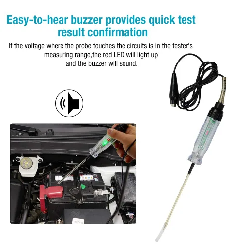 Vista 3 de allsun Probador de circuito audible automático, cable de perforación de cable de 6 a 12 V CC, luz de prueba de voltaje resistente, probador de luz