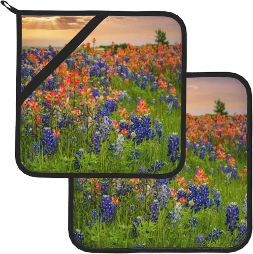 Vista 2 de Texas Bluebonnets - Juego de 2 soportes para ollas, resistentes al calor, para cocinar, microondas, barbacoa y hornear