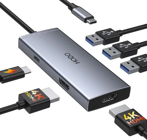 Vista 11 de HODO Docking Station to Dual HDMI Monitors USB C to Dual HDMI Adapter 4K Gris