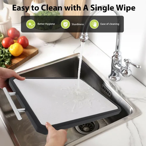 Vista 8 de Tablas de cortar de titanio para cocina, grandes de 16x11 pulgadas de titanio puro y paja de trigo PP de doble cara, aptas para lavavajillas