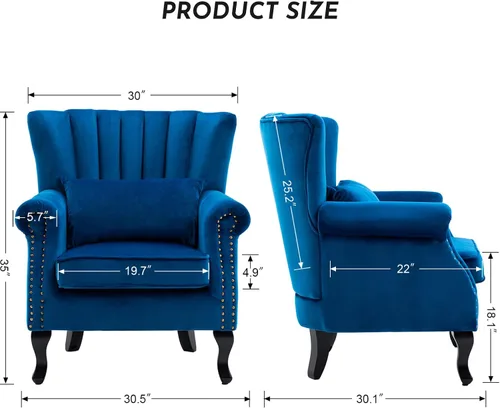 Vista 2 de Sillas de Brazo de Lectura Accent Sillas Midcentury Modernas Cómodas Silla de Sofá de Esquina, Silla de Club Wingback de Sala de Espera con Respaldo