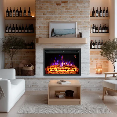 Vista 8 de Insertos de chimenea eléctrica de 23.6", brillo ajustable, termostato y temporizador, protección contra sobrecalentamiento, 750/1500W