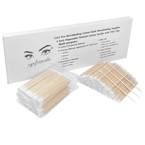 Vista 10 de Eyxformula 1000 unidades de hisopos de algodón puntiagudos, bastoncillos de algodón de 4 pulgadas para microblading con palos de madera, suministros