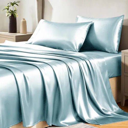Vista 37 de Juego de sábanas de satén CozyLux de microfibra sedosa con bolsillo profundo, sábana bajera plana y fundas de almohada, suave y suave