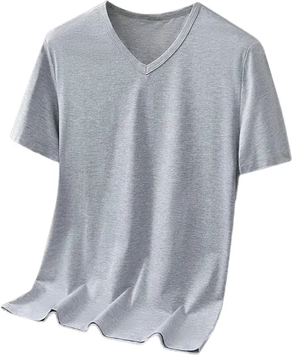 Vista 14 de Camisas grandes y altas para hombre, pesadas, cuello redondo, de algodón, que absorben la humedad, atlética, elástica, hipster