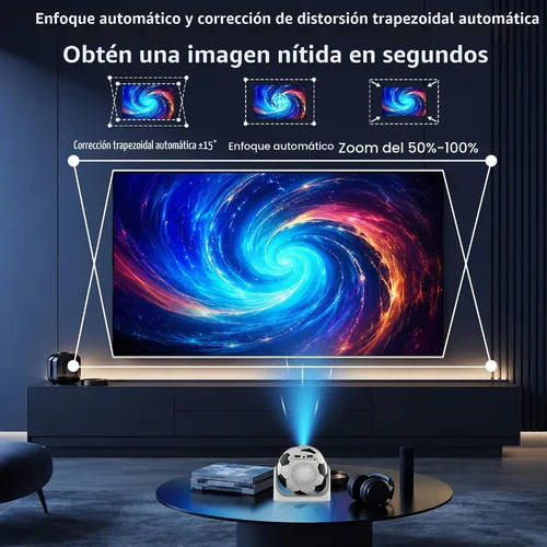 Vista 4 de Mini proyector con WiFi 6 y Bluetooth 5.2, aplicaciones integradas, proyector pequeño portátil 4K, enfoque automático y Keystone, 200 ANSI, altavoz