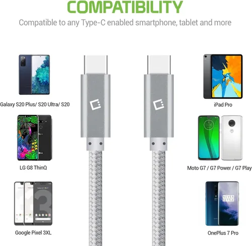 Vista 3 de Cable de carga rápida dual USB-C/PD de 60 W compatible con Nothing Ear 1 Plus 5Gbps transferencia de datos para entrega de energía de alta capacidad
