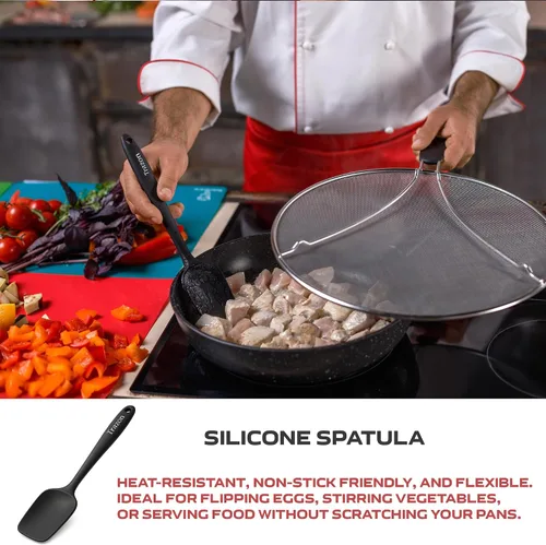Vista 12 de Pantalla contra salpicaduras de grasa para sartén de 13 pulgadas – Detiene el 99% de las salpicaduras de aceite caliente – Protege la piel