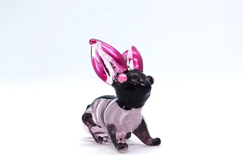 Vista 3 de Micro figuras de conejo de vidrio soplado a mano, animales, regalo coleccionable para decoración del hogar (negro rosa)