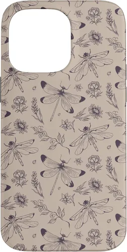 Vista 21 de Vintage Dragonfly Tan Sand Beige Wildflower Floral Flower Case for iPhone 16