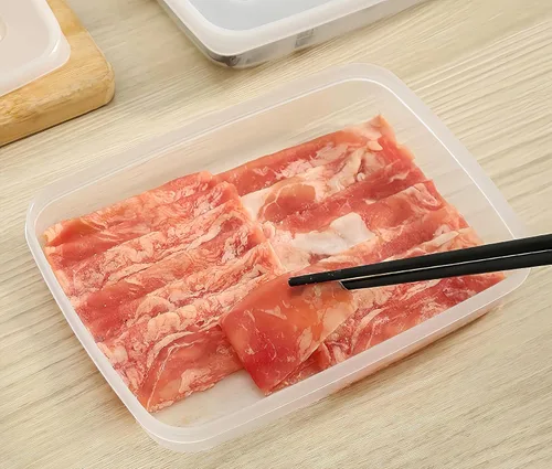 Vista 4 de Paquete de 2 cajas de plástico para tocino, protector de carne de delicatessen para refrigerador, recipiente de almacenamiento de alimentos de queso