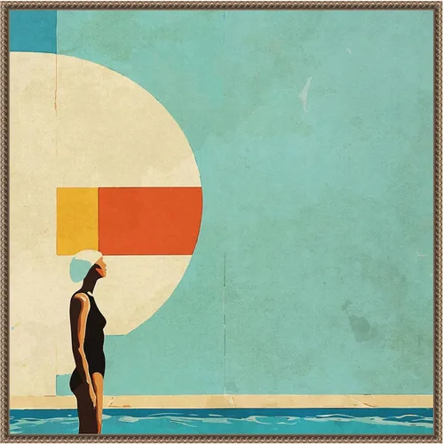 Vista 8 de Amanti Art Framed Canvas Wall Art 22x22 Mid Century Pool by Layla Oz, Framed Wall Art Canvas, Abstract Artwork, Modern Decor, Medium Poster Painting