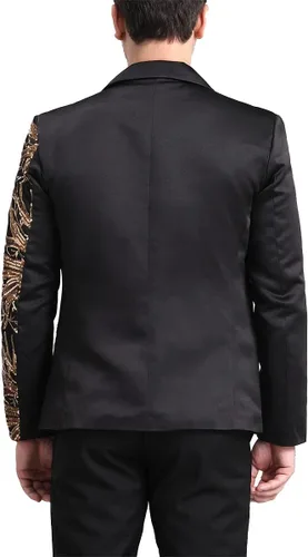 Vista 5 de Boyland - Blazer de esmoquin para hombre con lentejuelas doradas y flores, traje elegante para fiestas, cenas, graduación, chaqueta deportiva