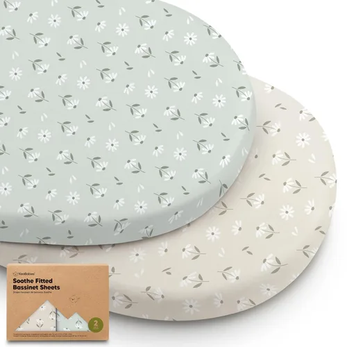 Vista 24 de Paquete de 2 sábanas orgánicas para cuna para niños, niñas, sábana bajera (lino azul) 100% Cotton Bassinet Mattress Sheets, Compatible with Halo