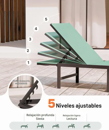 Vista 4 de Tumbona de aluminio para patio al aire libre, verde