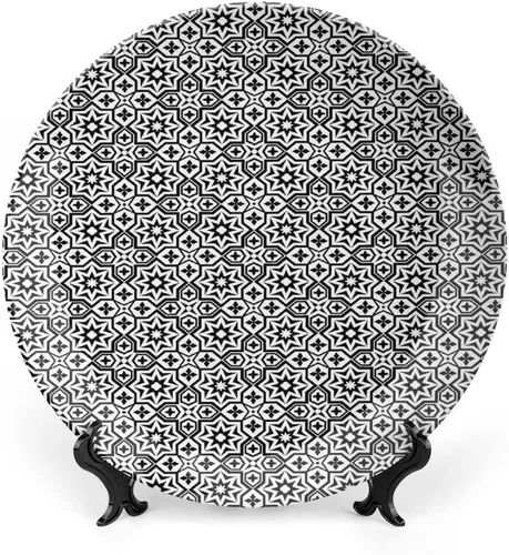 Vista 14 de Platos de cerámica, platos de cerámica decorativos en blanco y negro, callejón europeo oscuro por la noche, calle vacía, 6 pulgadas, para comedor