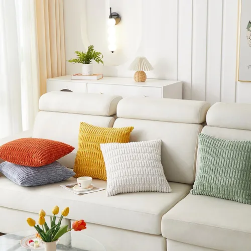 Vista 6 de Sunday Praise Paquete de 2 fundas de almohada decorativas de color blanco crema de 20 x 20 pulgadas, fundas de almohada cuadradas de pana suave a