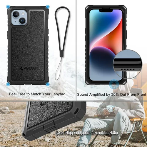 Vista 7 de Funda para iPhone 13/14 [6.1 pulgadas], a prueba de caídas de grado militar de 12 pies, resistente cobertura de cuerpo completo de 360°