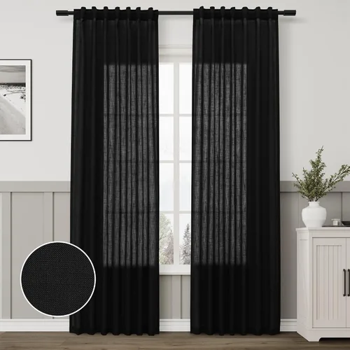 Vista 50 de Aersas Aqua Green Linen Curtains 84 Inches Long 2 Panels Set Back Tab Rod Pocket Living Room Curtain Farmhouse Rustic Light Filtering Hook Drapes