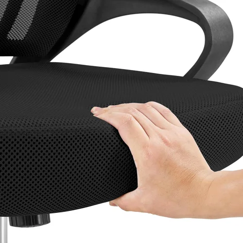 Vista 10 de Yaheetech Silla de oficina con respaldo medio, silla de escritorio giratoria con soporte lumbar, silla de malla ergonómica para computadora de Negro
