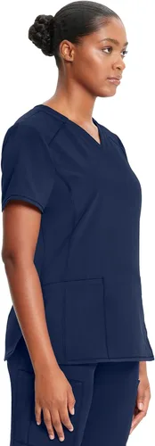 Vista 6 de Cherokee Infinity Camiseta Médica con Cuello en V para Mujer, Ajuste Contemporáneo, 2 Bolsillos, Inserto de Punto Acanalado, Aberturas Laterales