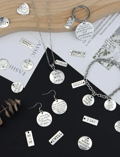 Vista 5 de JIALEEY Dijes motivacionales, al por mayor, lotes a granel, colgantes de mensaje inspirador para manualidades, accesorios para hacer joyas