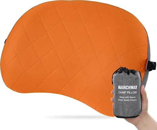 Vista 8 de MARCHWAY Almohada de acampada ultraligera inflable con funda lavable suave, almohada de aire portátil y compresible compacta para dormir al aire