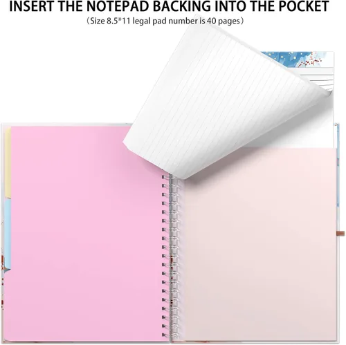 Vista 6 de Rimilak Spiral Clipboard Folio with Refillable Lined Notepad, 14.5 x 9.8 In, Hardcover Cover with 5 Interior Pockets, Elastic Band and Pen Loop