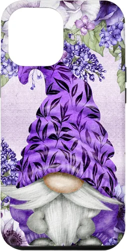 Vista 25 de Funda estética para iPhone 16 con diseño de anémonas de gnomo morado y lavanda